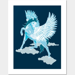 Flying Pegasus Winged Horse in the sky Posters and Art